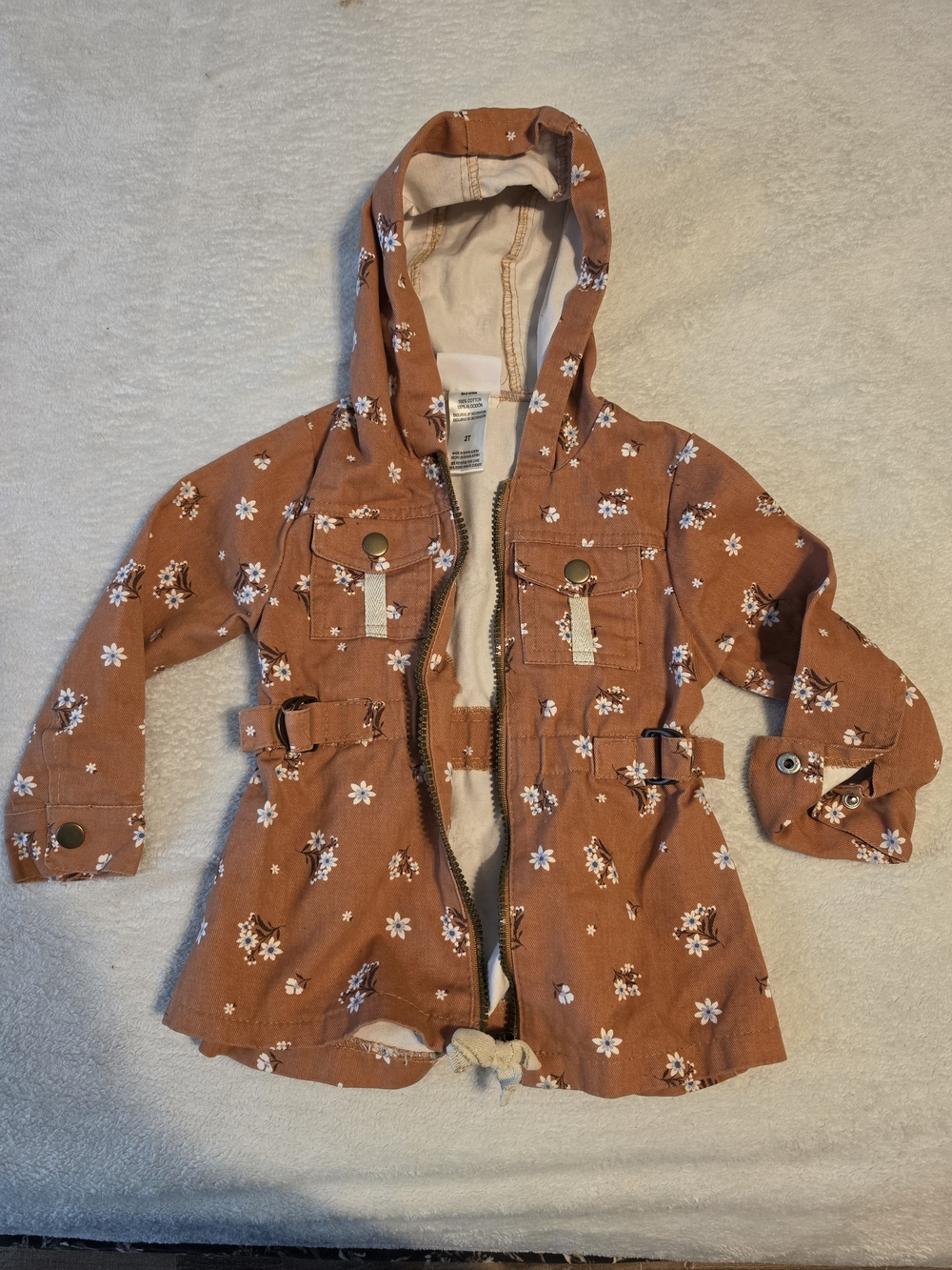 Girls' Floral Hooded Jacket in Rust 2T